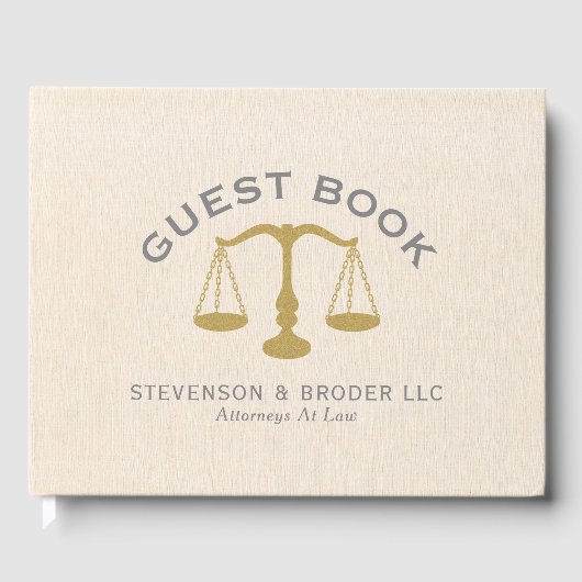 デザインミニマルベージュリネン&金ゴールドロースケール ゲストブック (正面)
