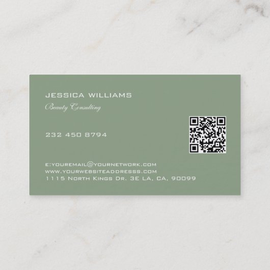 デザインミニマルホワイト文字オンセージグリーン 名刺 (裏面)