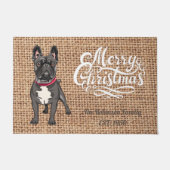 デザインモダンクリスマスかわいいブルドッグの家族の名前 ドアマット (正面)
