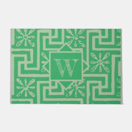 デザインモダン緑ギリシャ鍵模様モノグラム ドアマット