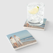 デザインユニークの結婚写真 ストーンコースター (横)