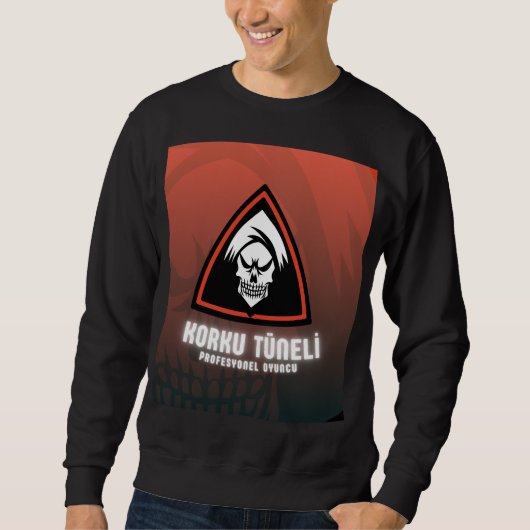 デザイン付き黒フルスリーブTシャツ スウェットシャツ (正面)