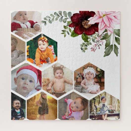 デザイン独自のフローラ10フォトコラージュ ジグソーパズル (縦)