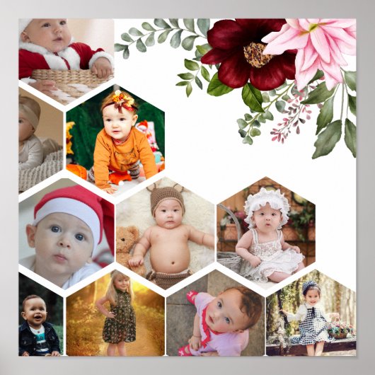 デザイン独自のフローラ10フォトコラージュ ポスター (正面)