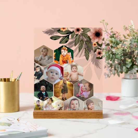 デザイン独自のフローラ12フォトコラージュ アクリルサイン (ウェディング)