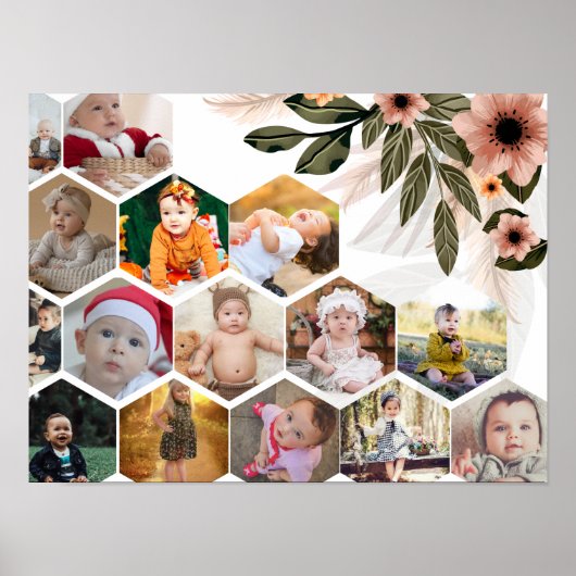 デザイン独自のフローラ15フォトコラージュ ポスター (正面)