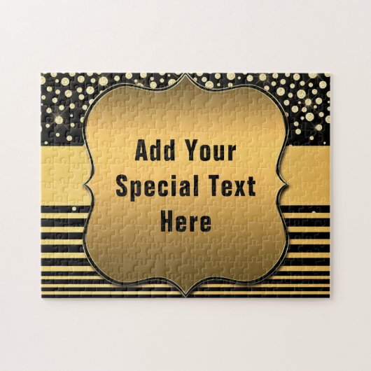 デザイン独自のブラック金ゴールドパズルとカスタム文字 ジグソーパズル (横)