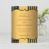 デザイン独自のブラック金ゴールド結婚式招待状 (スタンド正面)