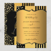 デザイン独自のブラック金ゴールド結婚式招待状 (正面/裏面)