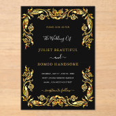 デザイン独自のブラック金ゴールド結婚式招待状 アクリル招待状 (正面)