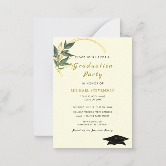 デザイン独自のモダン金ゴールド卒業招待状 ノートカード (正面)