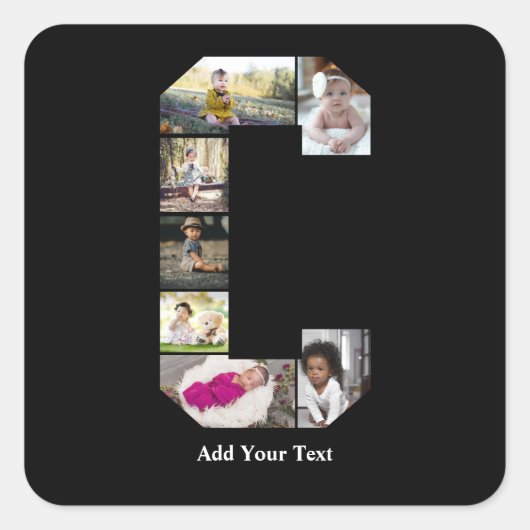 デザイン独自のレターCフォトコラージュ スクエアシール (正面)