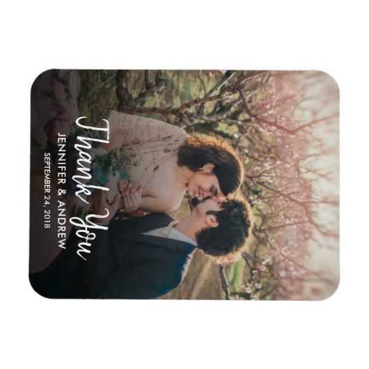 デザイン独自の写真ありがとうご結婚ざいます マグネット (横)