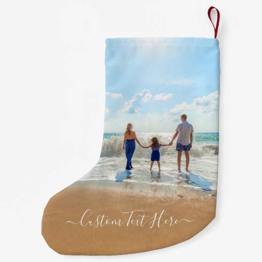 デザイン独自の写真クリスマスストッキングと文字 スモールクリスマスストッキング (裏面)