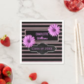 デザイン独自の卒業 | 紫色の花のストライプ スタンダードカクテルナプキン (インサイチュ)