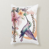 デザイン独自の水の色ハミングバード名前をカスタムする アクセントクッション (正面(垂直))