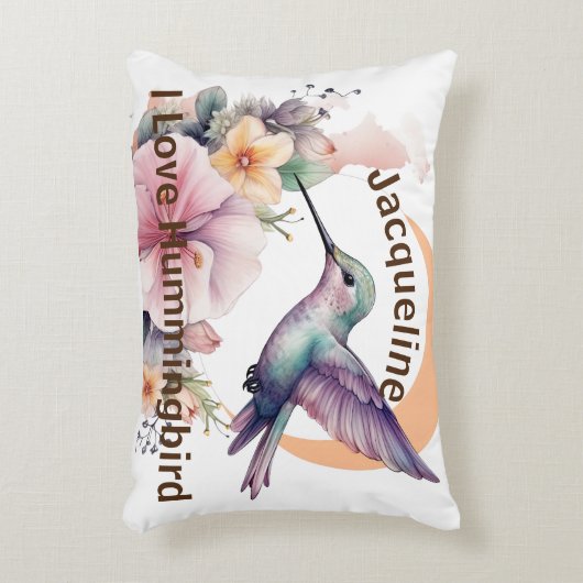 デザイン独自の水の色ハミングバード名前をカスタムする アクセントクッション (正面(垂直))