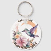 デザイン独自の水の色ハミングバード名前をカスタムする キーホルダー (正面)
