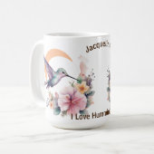 デザイン独自の水の色ハミングバード名前をカスタムする コーヒーマグカップ (正面左)