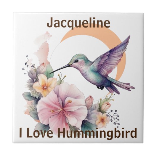 デザイン独自の水の色ハミングバード名前をカスタムする タイル (正面)
