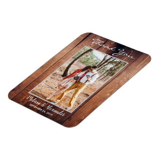 デザイン独自の素朴な写真ありがとうござ結婚う マグネット (左側)