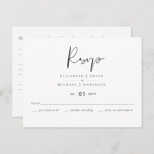 デザイン独自の結婚式RSVP MUNU – 予算テンプレート ポストカード (正面/裏面)