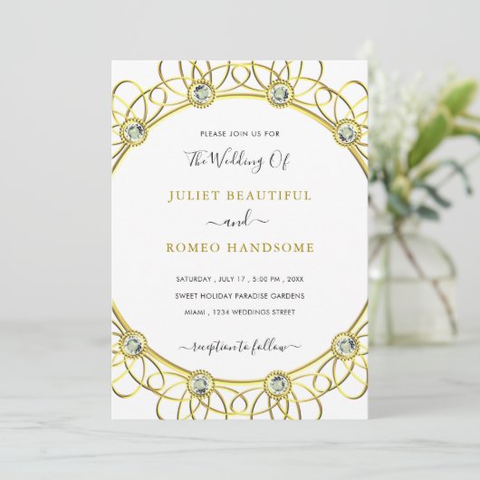 デザイン独自の金ゴールドダイヤモンド結婚式招待状 (スタンド正面)