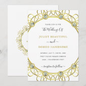 デザイン独自の金ゴールドダイヤモンド結婚式招待状 (正面/裏面)