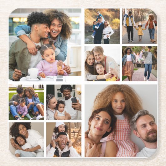 デザイン独自の10フォトコラージュ スクエアペーパーコースター (正面)