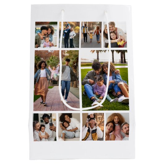 デザイン独自の10フォトコラージュ ミディアムペーパーバッグ (裏面)