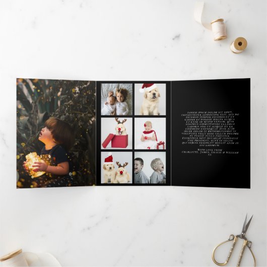 デザイン独自の10フォトコラージュ 三つ折りクリスマスカード (内部)