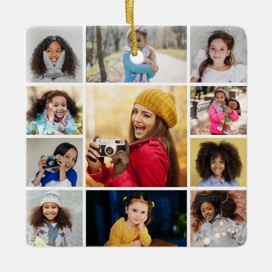 デザイン独自の11フォトコラージュ セラミックオーナメント (正面)