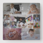 デザイン独自の13フォトコラージュ スクエア壁時計 (正面)