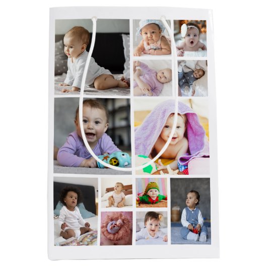 デザイン独自の13フォトコラージュ ミディアムペーパーバッグ (正面)