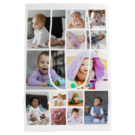 デザイン独自の13フォトコラージュ ミディアムペーパーバッグ (裏面)