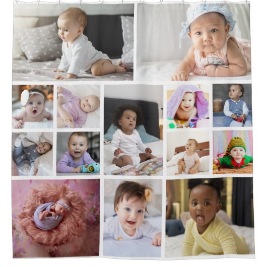 デザイン独自の14フォトコラージュ シャワーカーテン (正面)