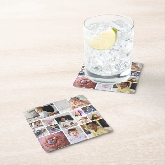 デザイン独自の14フォトコラージュ スクエアペーパーコースター (インサイチュ)