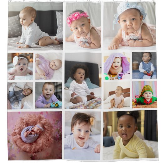 デザイン独自の15フォトコラージュ シャワーカーテン (正面)