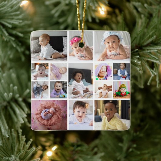 デザイン独自の15フォトコラージュ セラミックオーナメント (ツリー)