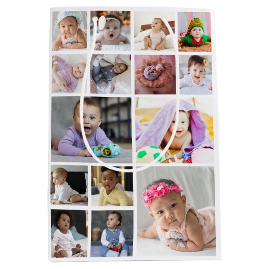 デザイン独自の15フォトコラージュ ミディアムペーパーバッグ (正面)