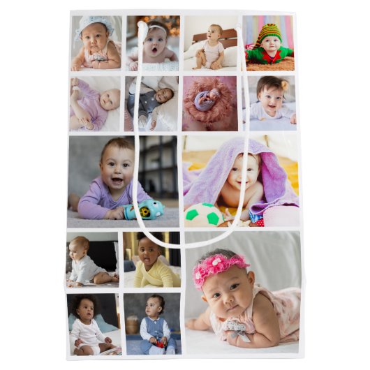 デザイン独自の15フォトコラージュ ミディアムペーパーバッグ (裏面)