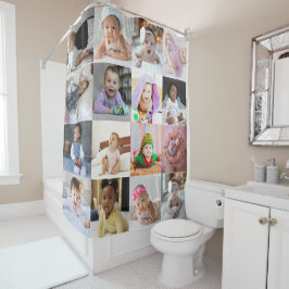 デザイン独自の16フォトコラージュ シャワーカーテン