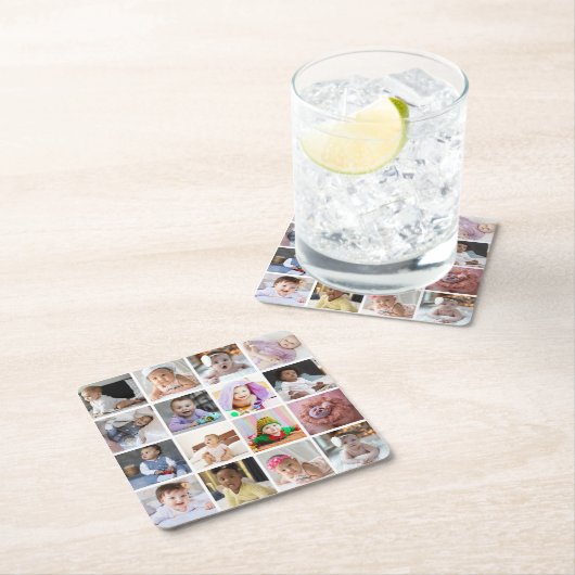 デザイン独自の16フォトコラージュ スクエアペーパーコースター (インサイチュ)