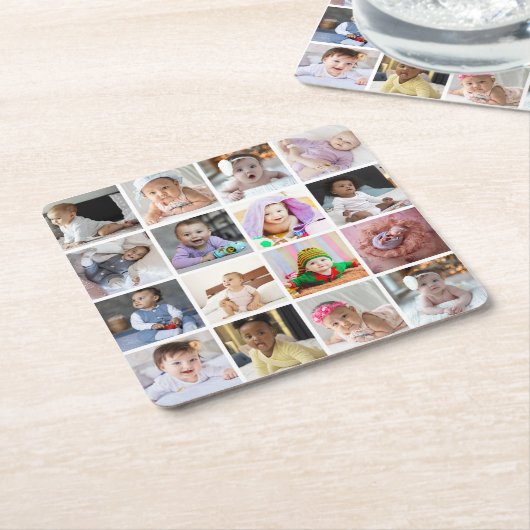 デザイン独自の16フォトコラージュ スクエアペーパーコースター (アングル)