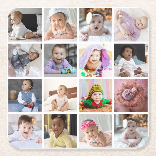 デザイン独自の16フォトコラージュ スクエアペーパーコースター (正面)