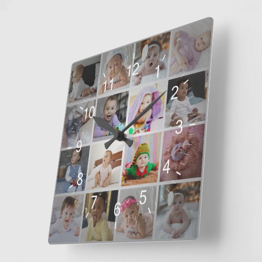 デザイン独自の16フォトコラージュ スクエア壁時計 (傾斜)