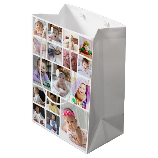 デザイン独自の16フォトコラージュ ミディアムペーパーバッグ (裏面アングル)