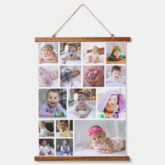 デザイン独自の16フォトコラージュ 吊り下げ型タペストリー (正面)