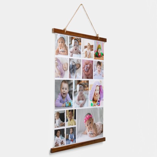 デザイン独自の16フォトコラージュ 吊り下げ型タペストリー (傾斜あり)