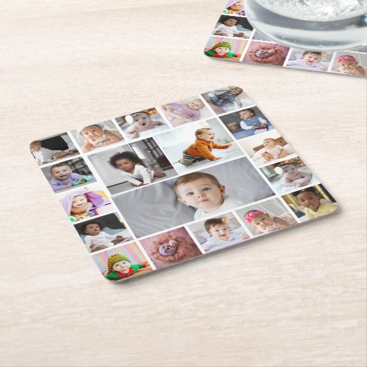 デザイン独自の19フォトコラージュ スクエアペーパーコースター (アングル)